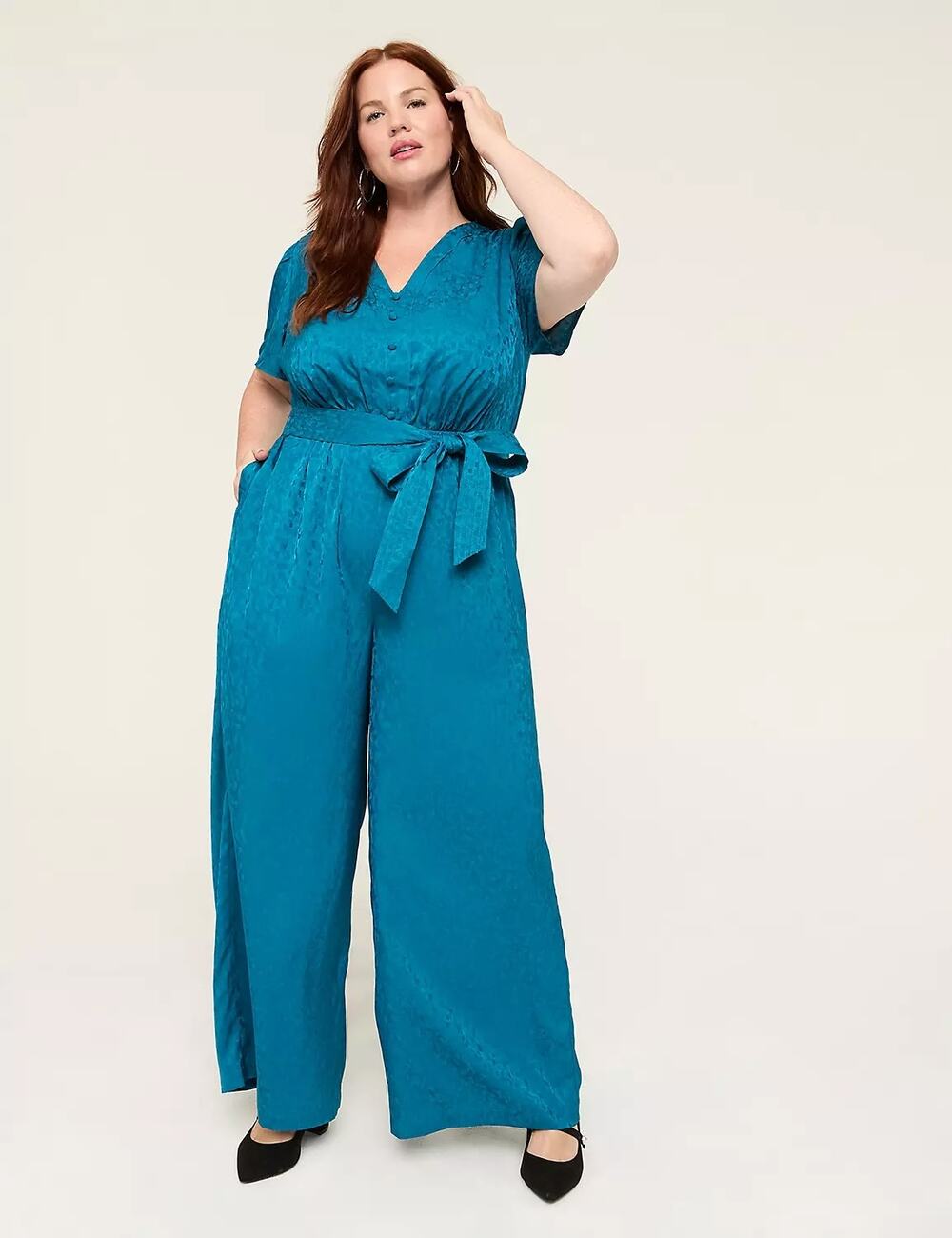NEW Lane Bryant Jacquard V-Neck Jumpsuit 22